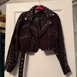 Forever 21 Studded Moto Biker Jacket Burgundy Size S